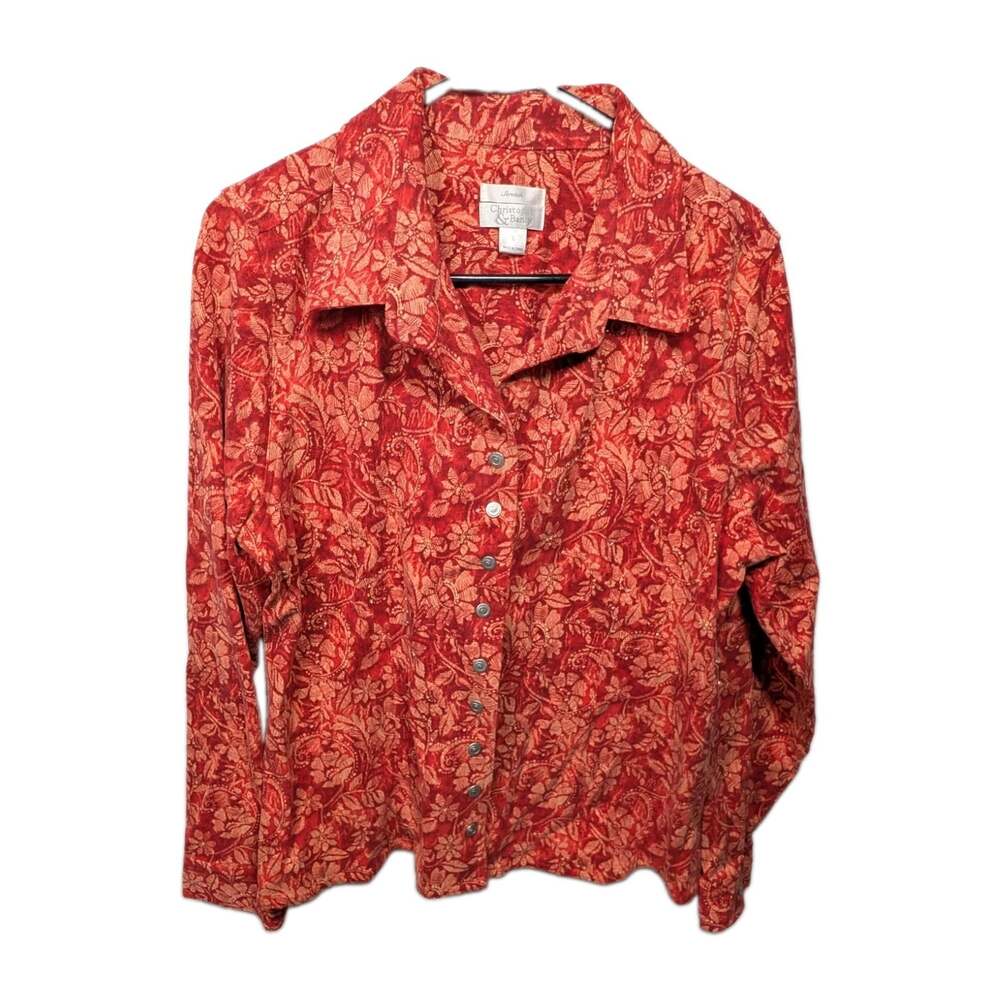 Christopher & Banks Red Stretchy Floral Jacket Womens Size Large L Long Sleeve
